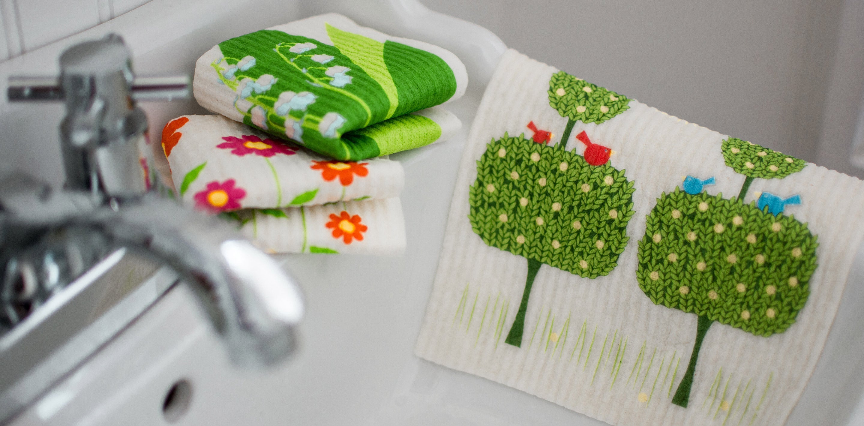 Swedish Dishcloths & Tea Towel Set – Green Trees