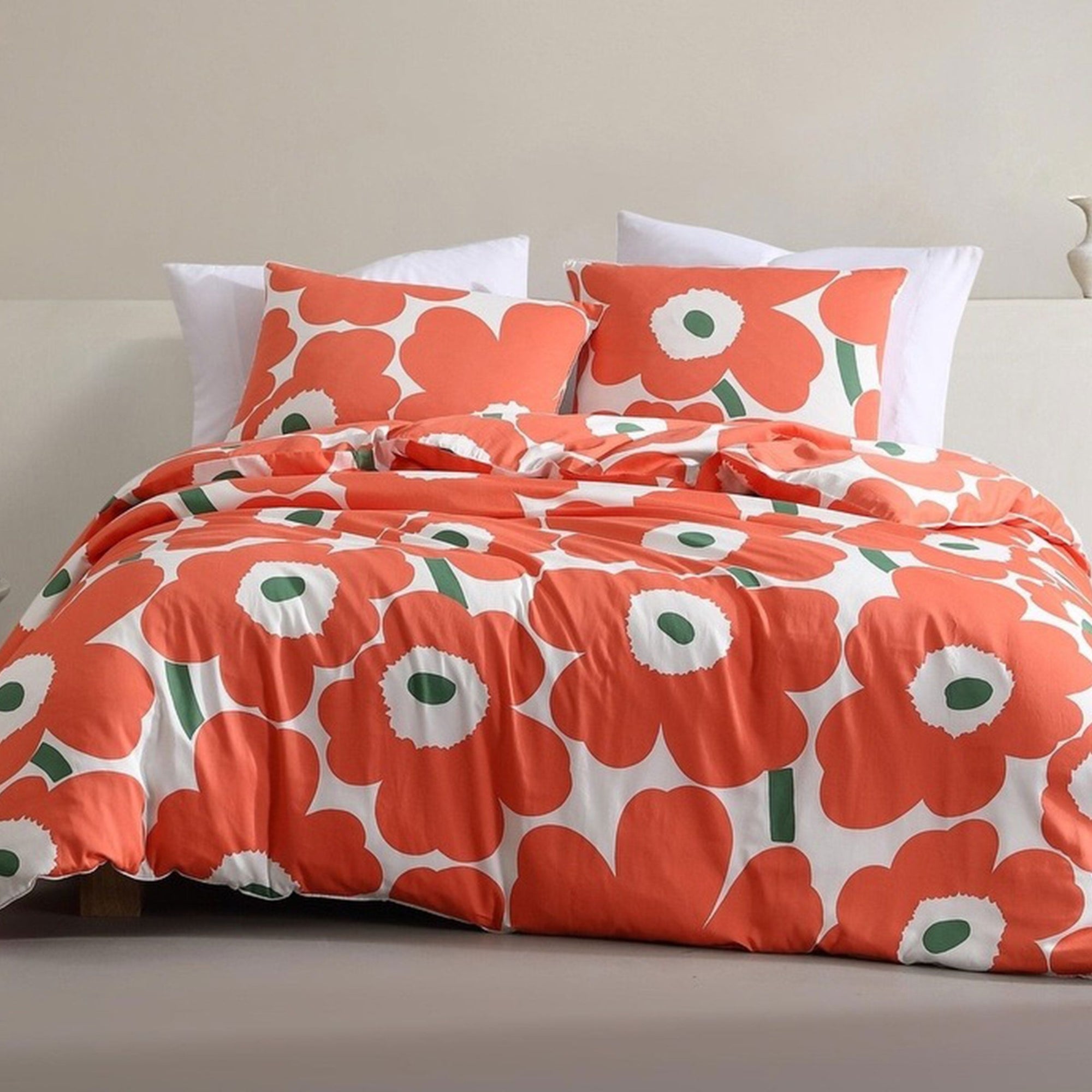 Marimekko Unikko Full / Queen Duvet Cover Set, off-white/orange