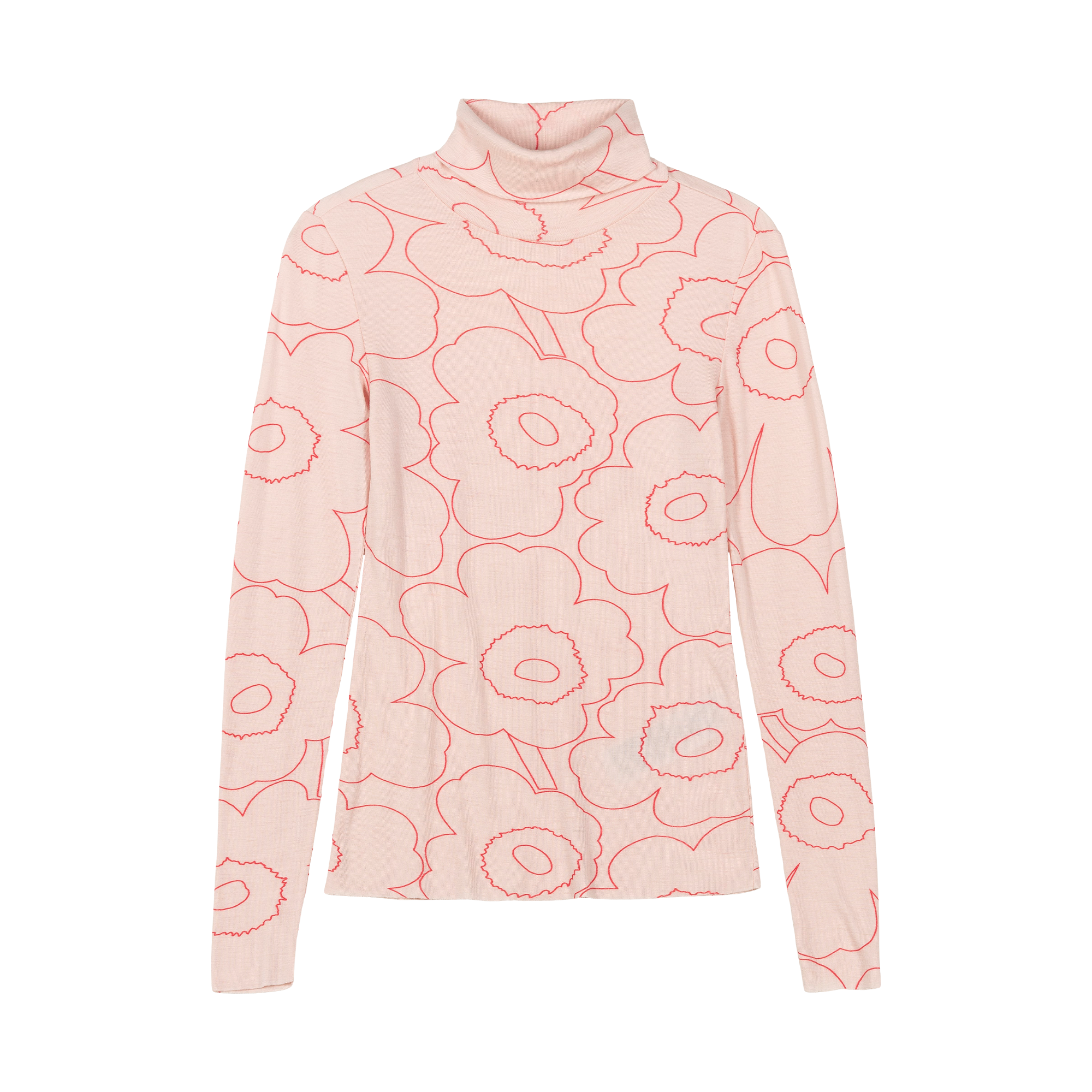 Marimekko Vilina Piirto Unikko Wool Turtleneck Shirt, lt.pink/red