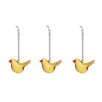 iittala Yellow Glass Bird Ornaments (Set of 3)