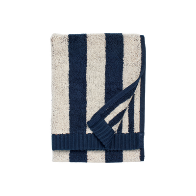 Folded Marimekko Kaksi Raitaa Guest Towel, sand/blue