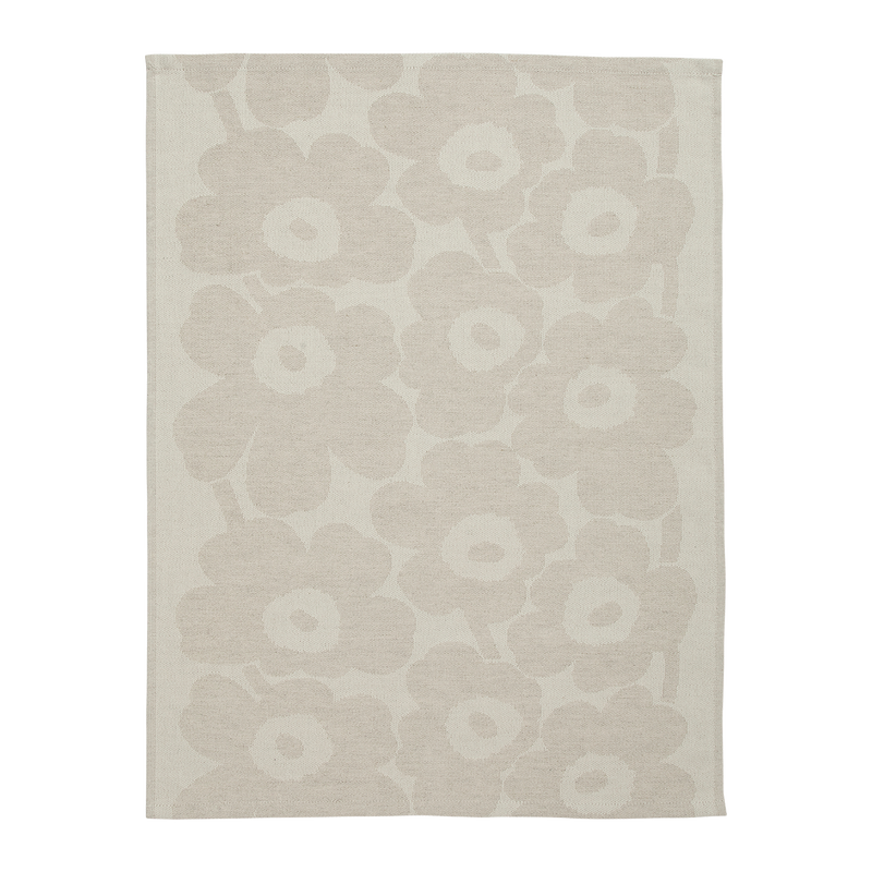 Marimekko linen/beige Pieni Unikko Kitchen Towel laid flat