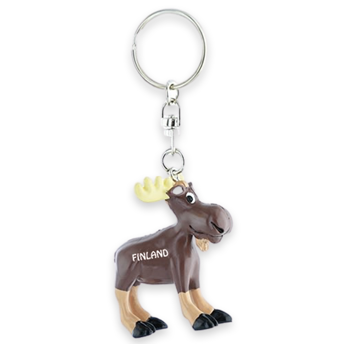 back of Finland Moose Keychain featuring word Finland