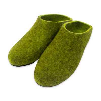 top profile of Lahtiset Felt Slippers w/ Rubber Sole, Lime Green