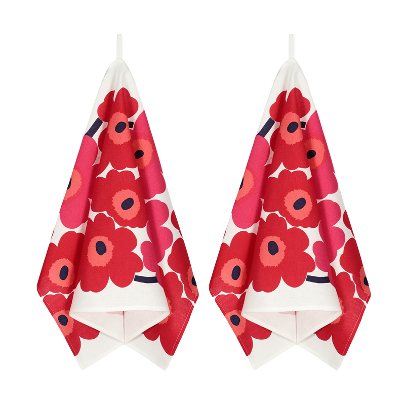 Marimekko Unikko Kitchen Towel Set of 2, white/red