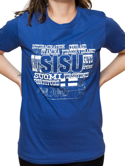 Woman wearing the Meaning of Sisu T-Shirt