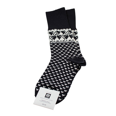 Merino Wool Socks - Hearts, Black with packaging label