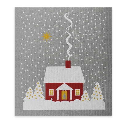 Swedish Dishcloth - Snowy Red House
