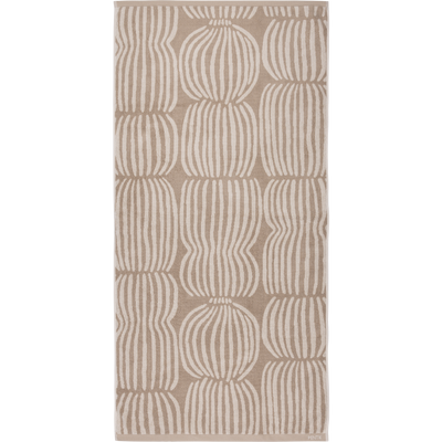Beige and white patterned rug on a white background