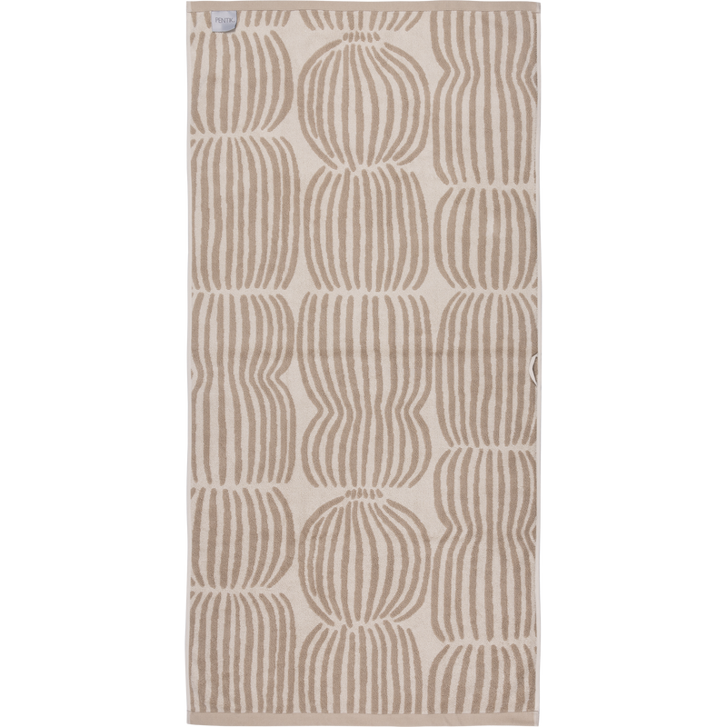 Beige and white patterned rug on a white background