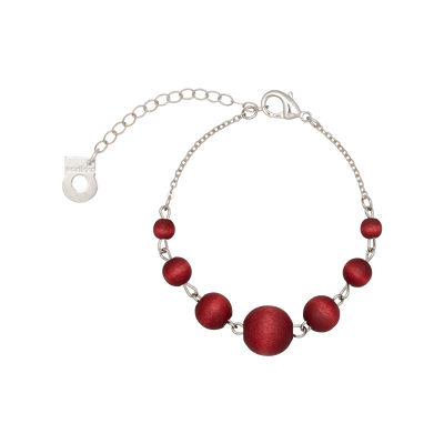 Bracelet with red beads and silver chain on a white background