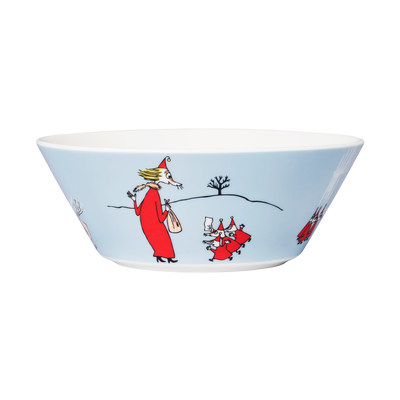Ceramic bowl with cartoon design on a light blue background