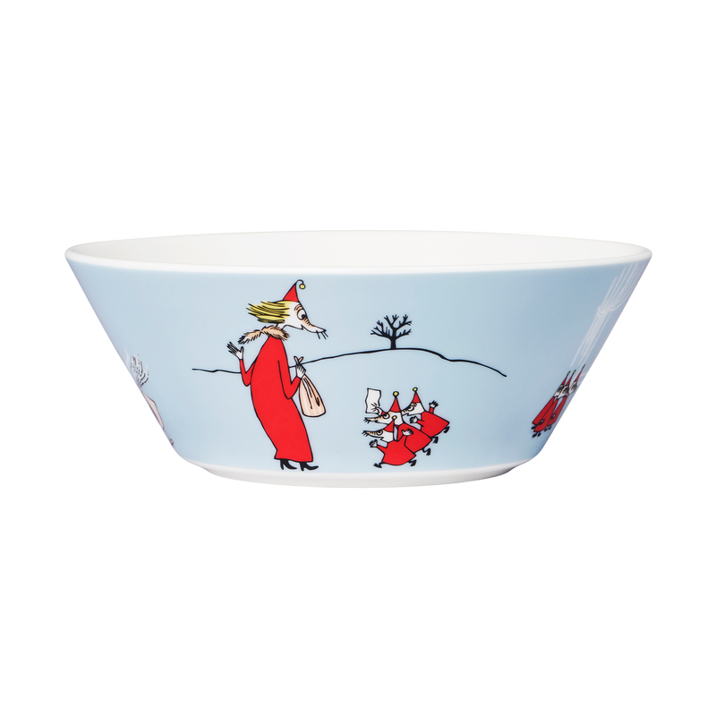 Ceramic bowl with cartoon design on a light blue background