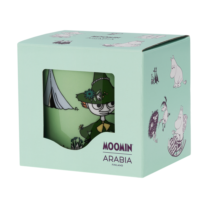 Moomin Arabia product packaging with character illustration on a light green background