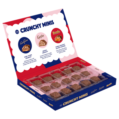 Box of Crunchy Minis with various flavors displayed on a white background