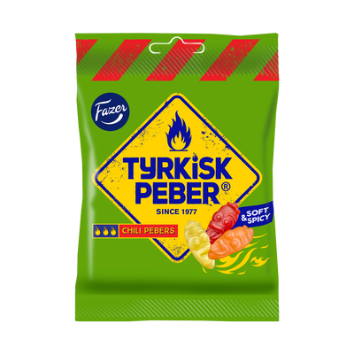120 gram bag of Fazer Tyrkisk Peber Chili