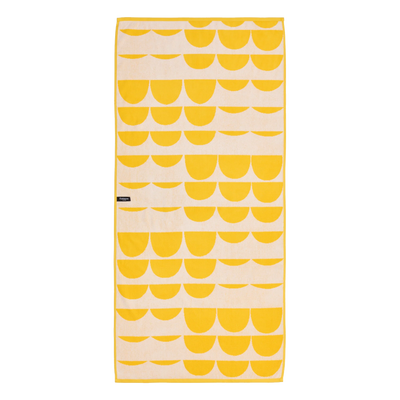 Towel with yellow and beige pattern on a white background