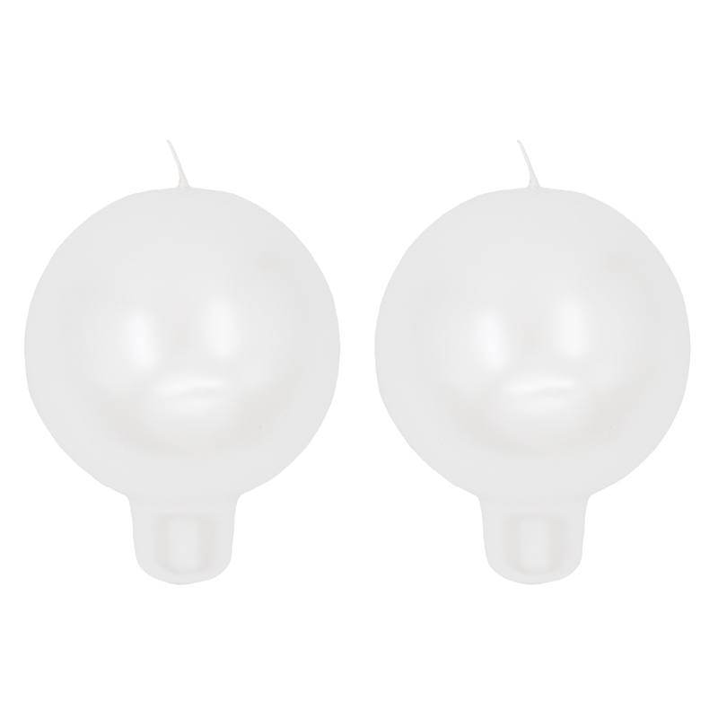 Finnish Footed Ball Candle Metallic Luster Pearl White (Set of 2)