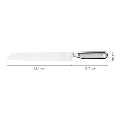 Knife with measurements on a white background