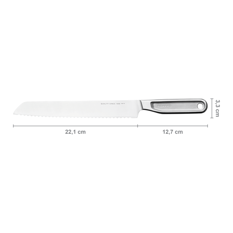 Knife with measurements on a white background