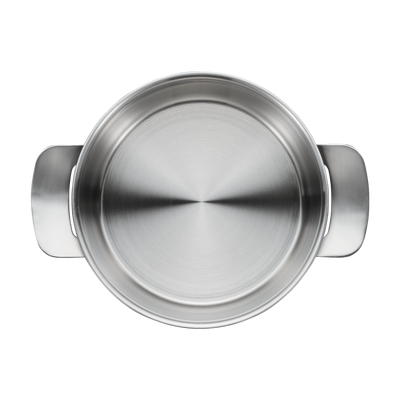 Stainless steel pot with lid on a white background