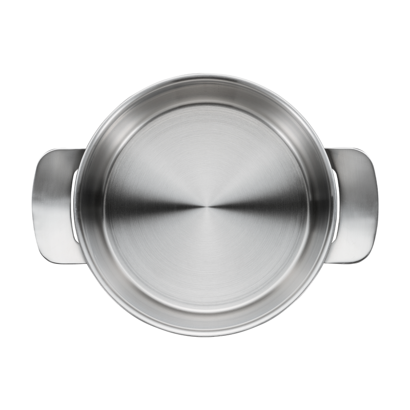 Stainless steel pot with lid on a white background