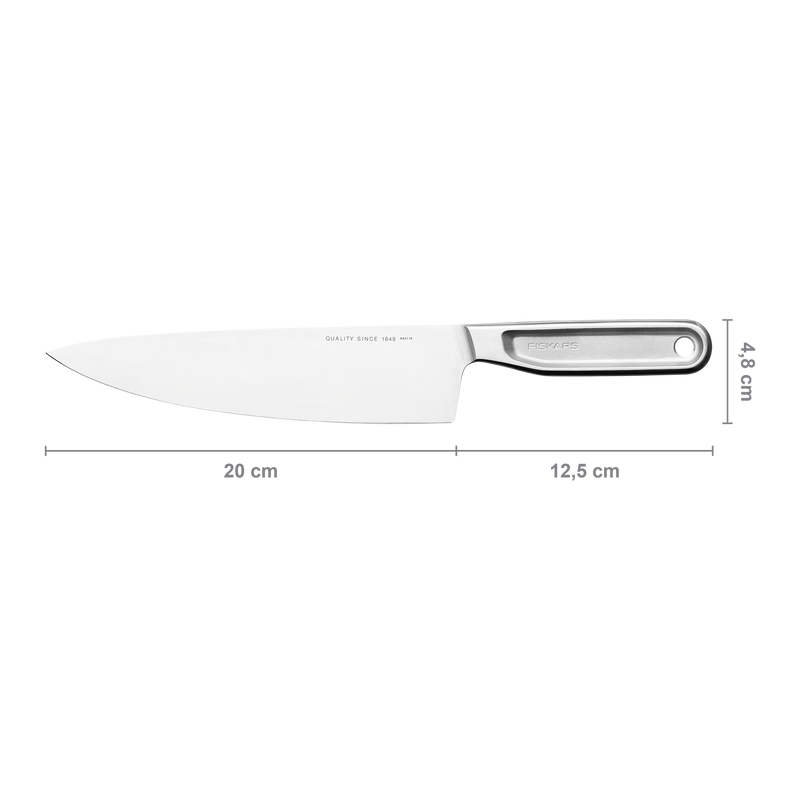Knife with measurements on a white background