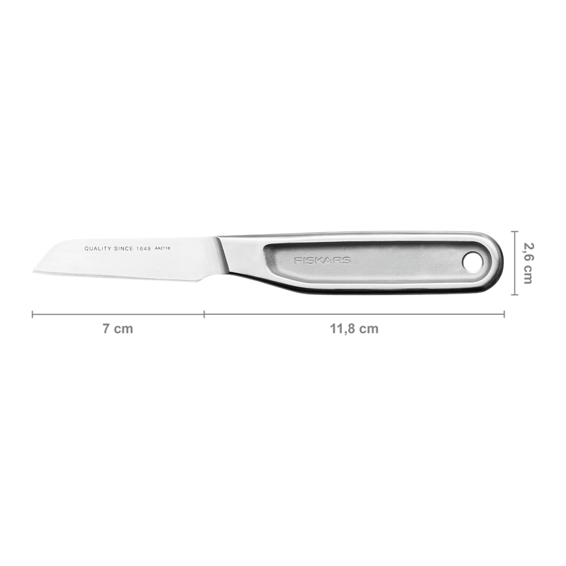 Knife with dimensions labeled on a white background