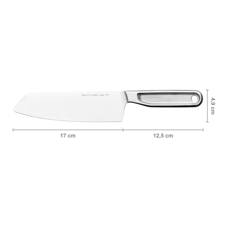 Knife with measurements on a white background