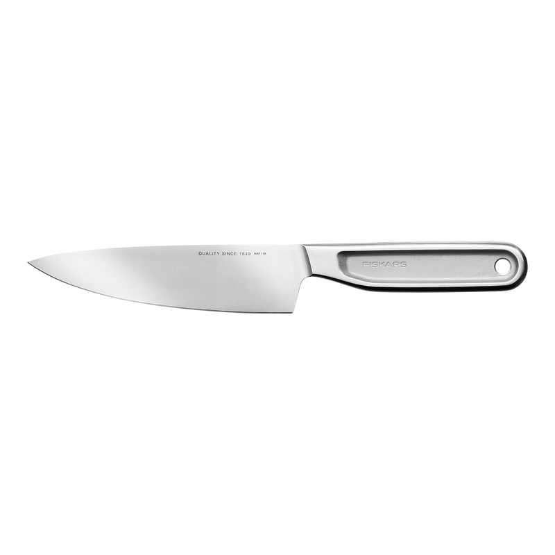 Knife with a black handle on a white background