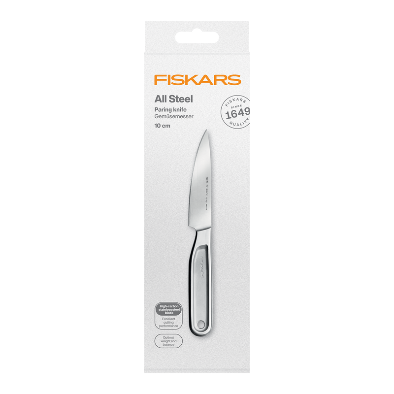 Fiskars paring knife in packaging on a white background