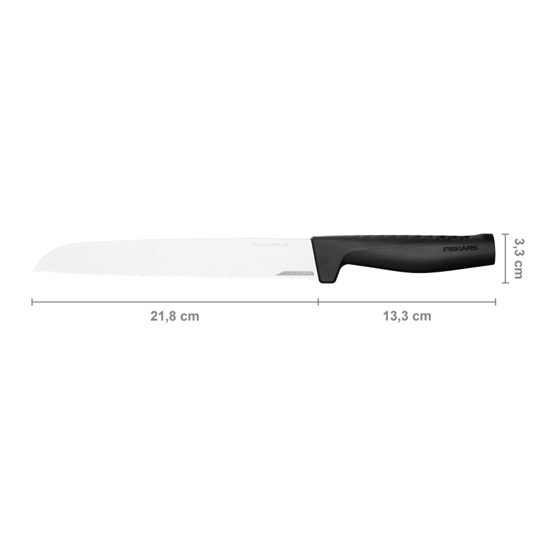 Knife with dimensions labeled on a white background