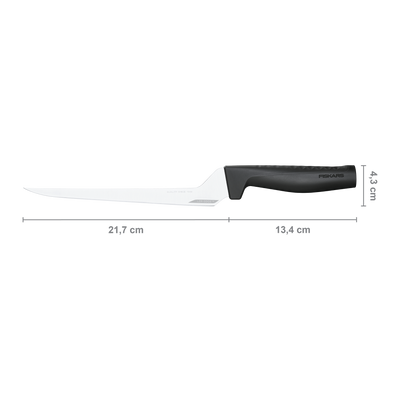 Knife with dimensions labeled on a white background
