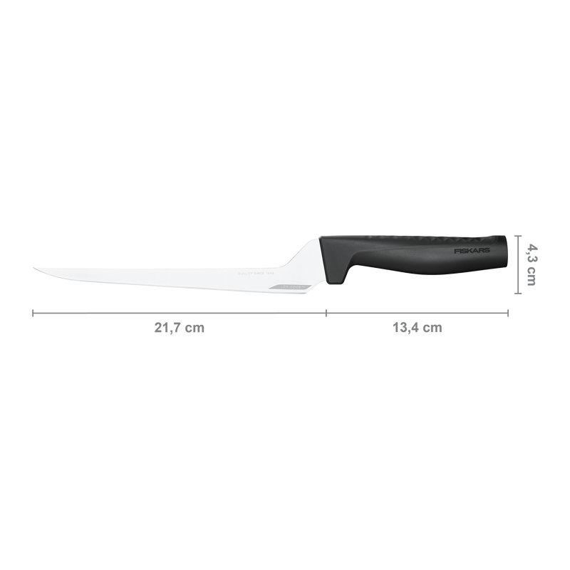 Knife with dimensions labeled on a white background