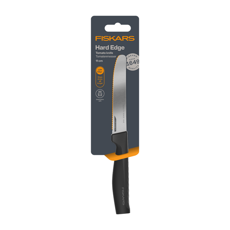 Fiskars Hard Edge tomato knife packaging on a white background
