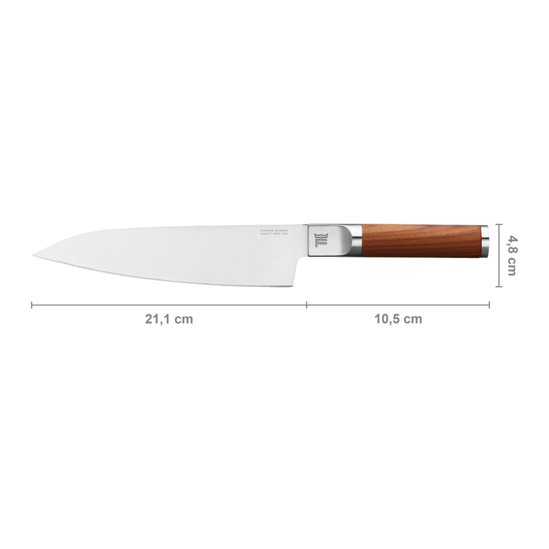 Knife with dimensions labeled on a white background