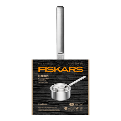 Fiskars Norden saucepan packaging on a white background