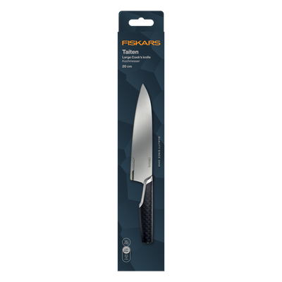 Fiskars kitchen knife packaging on a white background