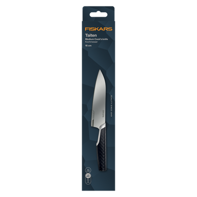 Fiskars Taiten kitchen knife packaging on a white background