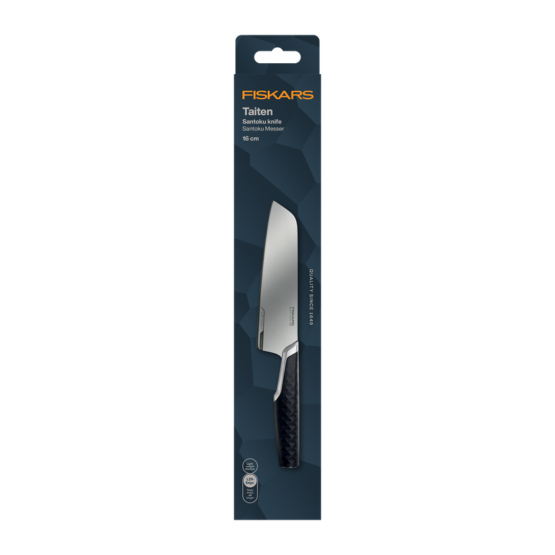 Fiskars kitchen knife packaging on a white background