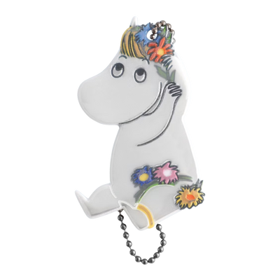 Character from a children's book with colorful flowers and a hat on a white background