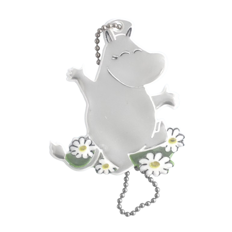Keychain with cartoon character and floral design on a white background
