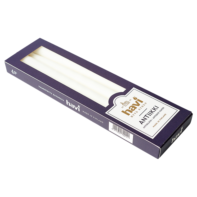 Box of white candles with &