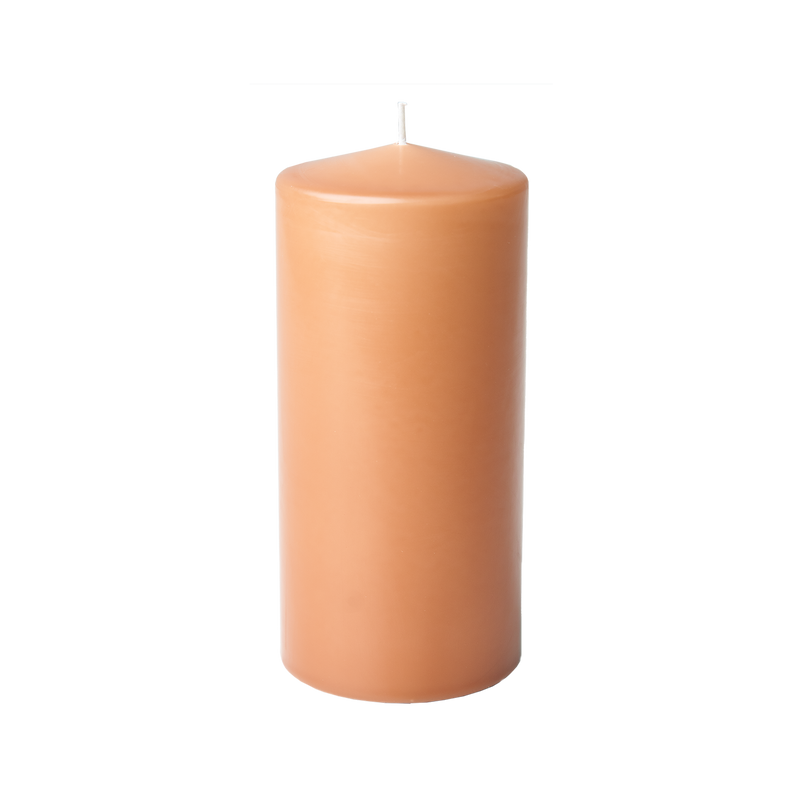 Beige candle on a white background