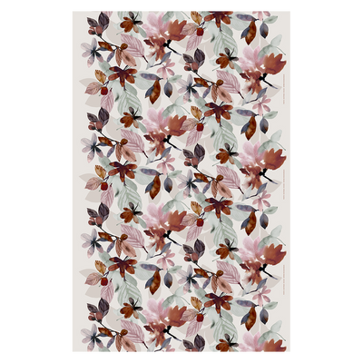 Floral patterned rug with multicolor leaves on a white background