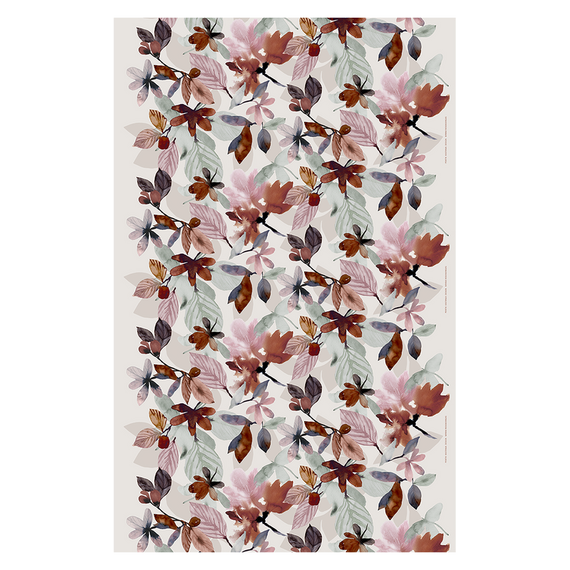 Floral patterned rug with multicolor leaves on a white background