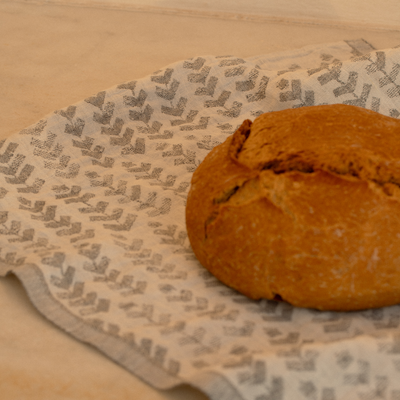 Loaf of bread on a patterned cloth