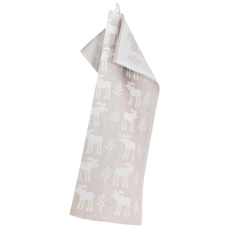 Lapuan Kankurit Hirvi Kitchen Towel, linen/white