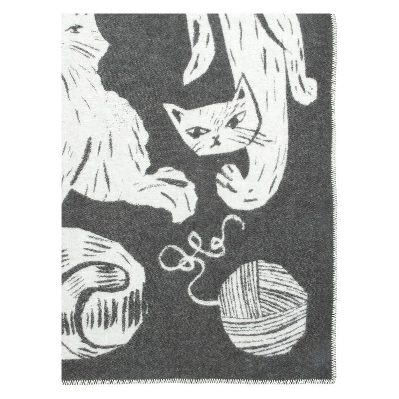 Lapuan Kankurit Kissanpäivät Wool Blanket, dk.grey/white