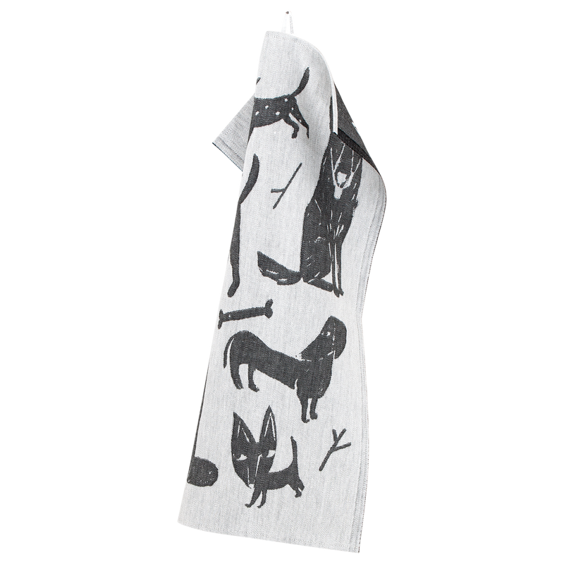 Lapuan Kankurit Koirapuisto Linen Kitchen Towel, white/black